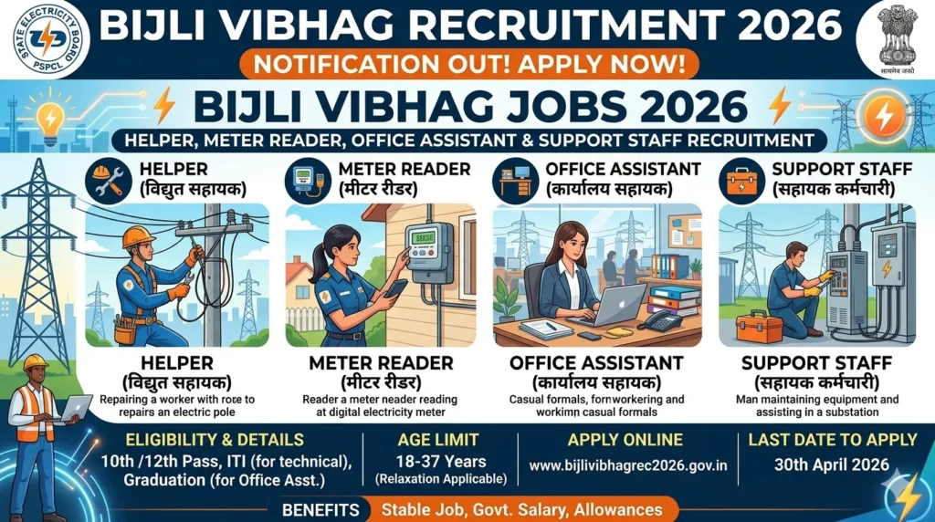 Bijli Vibhag Careers 2026: Guide to Helper, Meter Reader, Office Assistant and Support Staff Recruitment